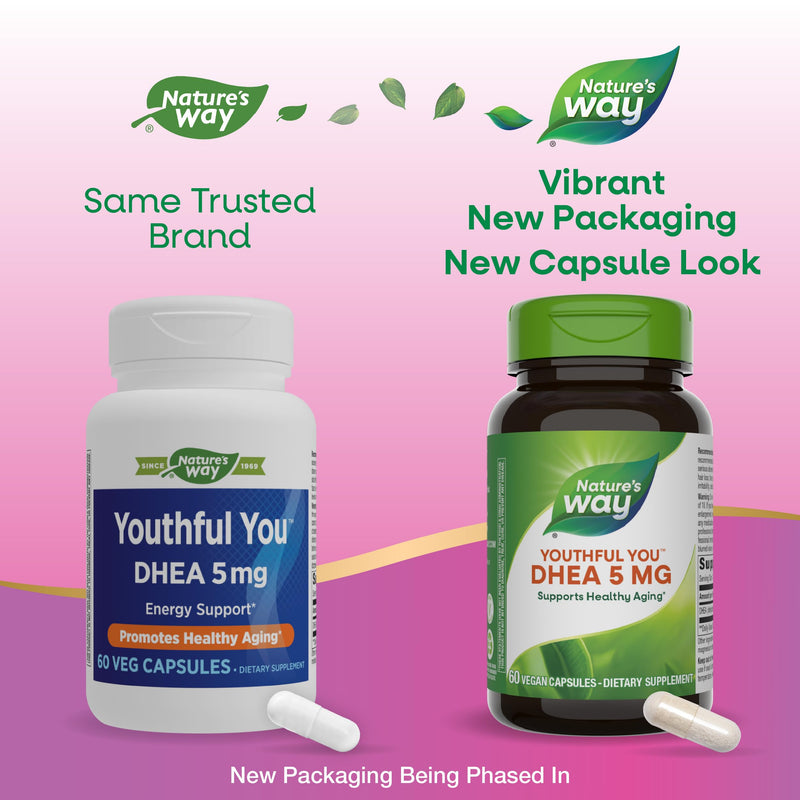 Nature's Way Youthful You DHEA 5 Mg, Supports Healthy Aging & Hormone Production*, No Gluten, 60 Vegan Capsules (Packaging May Vary) 1