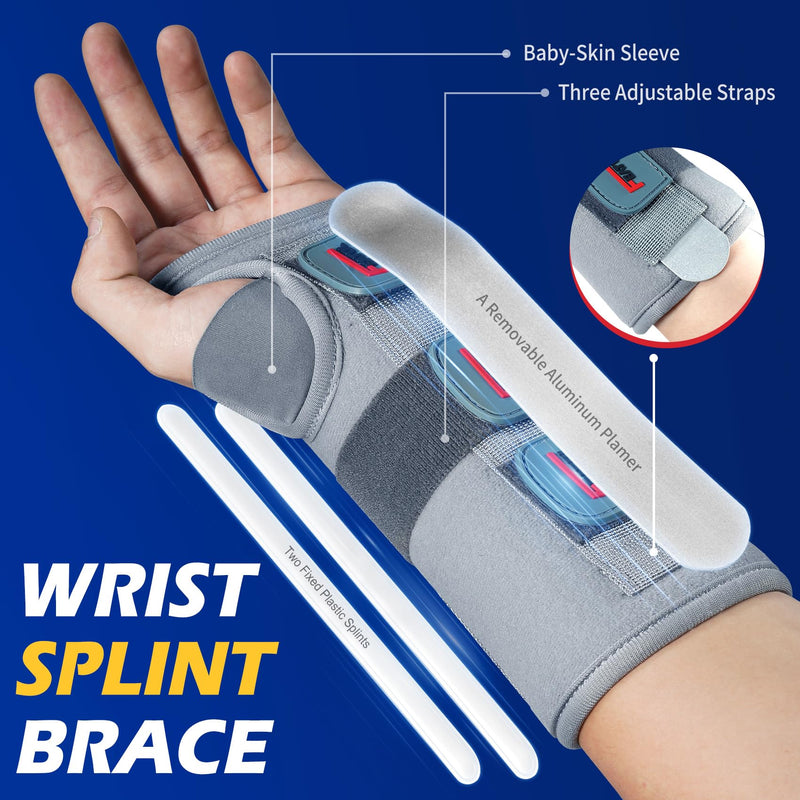 FEATOL Wrist Brace Splint Carpal Tunnel for Women Men, Night Wrist Sleep Support Brace, Left Hand, Medium/Large, Pain Relief for Sprain, Arthritis, Tendonitis Medium/Large (Pack of 1) Left Hand-Dark Grey