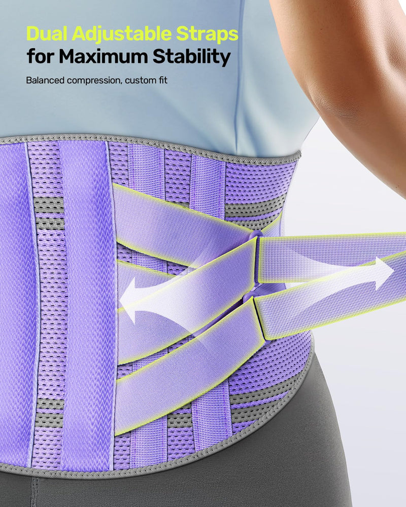 [Australia] - Back Brace for Lower Back Pain Women with 9X Support System, Ergonomic Lumbar Support for Pain Relief, Breathable Mesh Design with 3D Silicone Pad for Sciatica, Purple Size M (Waist: 33.5"-39.4") Medium (Waist: 33.5"-39.4") 