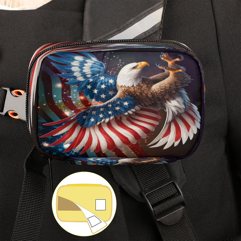 Eagle Travel Pill Organizer Box with Zipper Weekly Portable Pill Case | Flag Patriotic Daily Pills 7 Day Small Birth Control Pills Container Removable Compartments for Medicine Vitamins Fish Oil A American Flag Independence Day