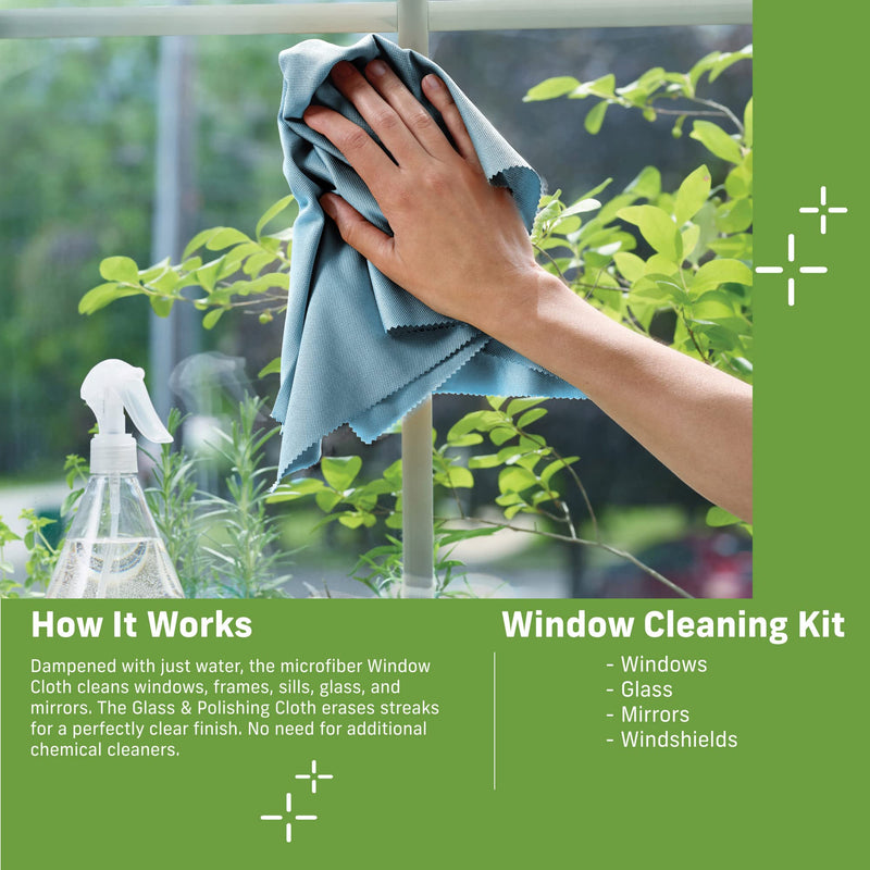 E-Cloth Window Cleaner Kit - Window and Glass Cleaning Cloth, Streak-free Windows with just Water, Microfiber Towel Cleaning Kit for Windows, Car Windshield, Mirrors - Alaskan Blue Eco Packaging