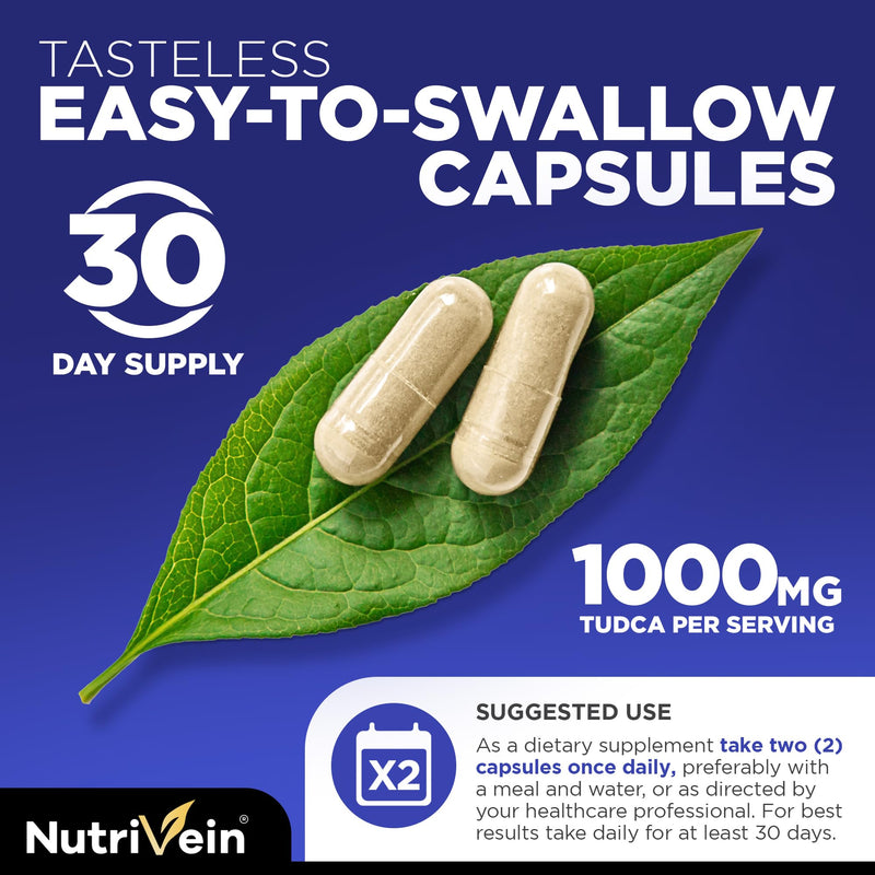 [Australia] - Nutrivein TUDCA+ Liver Support Supplement 1000mg - Liver Detox and Cleanse for Liver Health - 30 Day Supply (60 Capsules, Two Daily) 