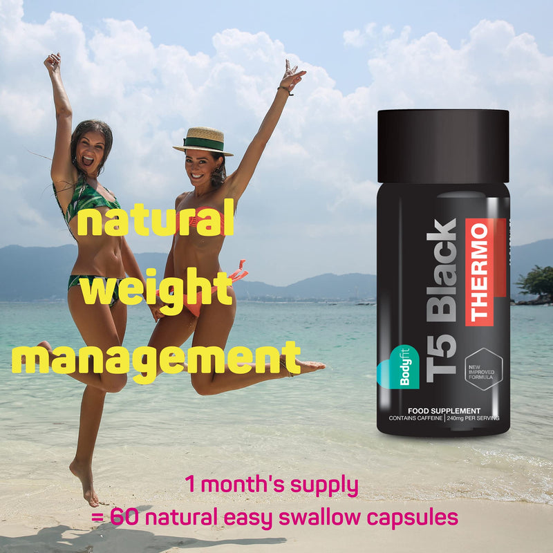 Bodyfit T5 Black Thermo - T5 Thermogenic Pills - Workout Boosting Weight Management Formula - 60 Capsules