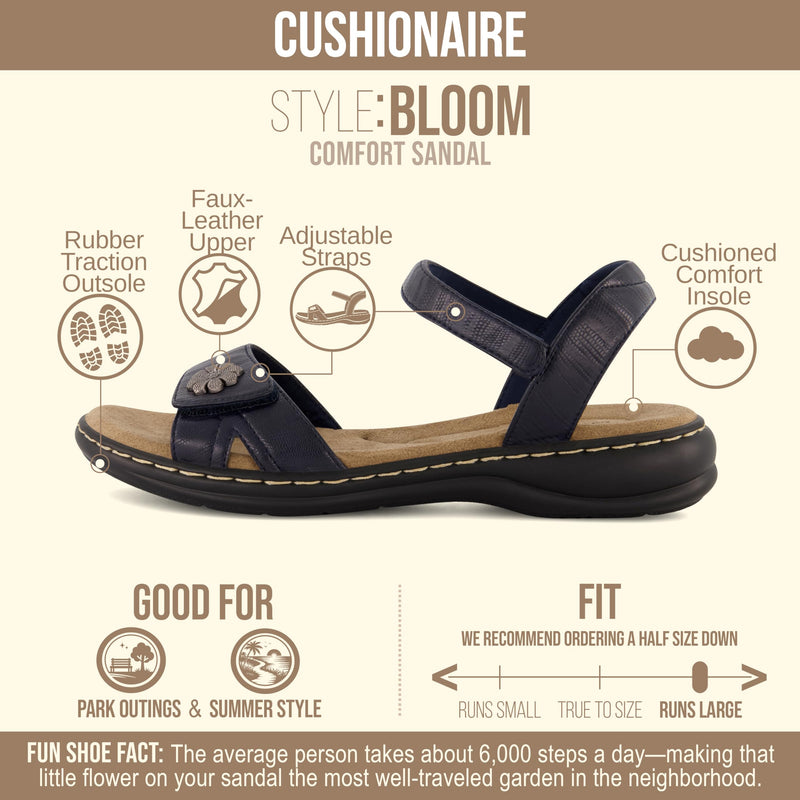 CUSHIONAIRE Bloom Comfortable Dressy Womens Sandals with Arch Support, Adjustable Straps, and Memory Foam Footbed. 10 Navy
