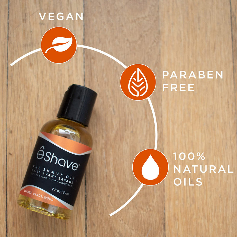 eShave Pre Shave oil for men- protects from shaving irritation and razor burn- for smoothest shave and silky skin- All Natural Shaving oil 2 oz Orange Sandalwood