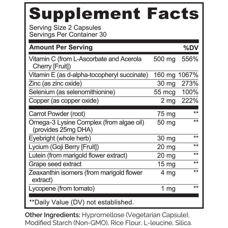 [Australia] - NATURELO Eye Vitamins - AREDS 2 Formula Nutrients with Lutein, Zeaxanthin, Vitamin C, E, Zinc, Plus DHA - Supplement for Dry Eyes, Healthy Vision, Eye Support - 60 Vegan Capsules Unflavored 60 Count (Pack of 1) 