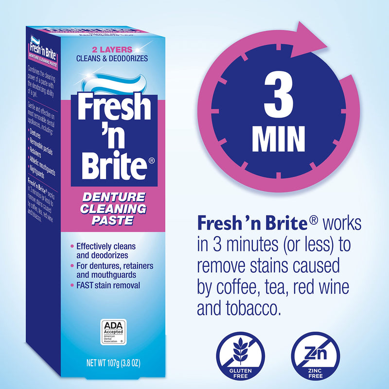 [Australia] - Fresh 'n Brite Denture Cleaning Paste For Dentures, Removable Partial Dentures, Retainers, Mouthguards, Nightguards, Fast Stain Removal, pack of 3, 3.8 oz Tubes 