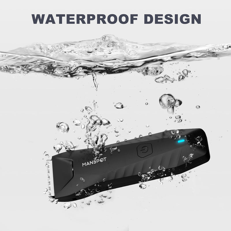 [Australia] - MANSPOT Manscape Body & Pubic Hair Trimmer for Men, Electric Groin Hair Trimmer, Replaceable Ceramic Blade Heads,Waterproof for Wet/Dry Use,Standing Recharge Dock,90 Minutes Shaving(Black) Metallic Black 
