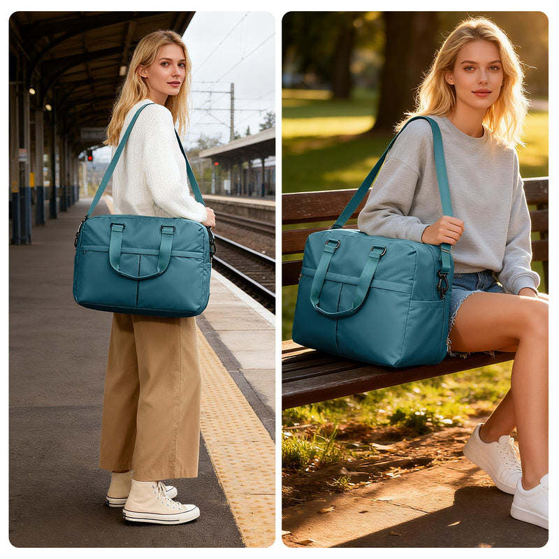 Expandable Personal Item Travel Duffle Bag Weekender Bag for Women Men, Overnight Hospital Carry On Bag with Toiletry Bag for Airplanes Travel Business Trips Sport, Peacock Blue