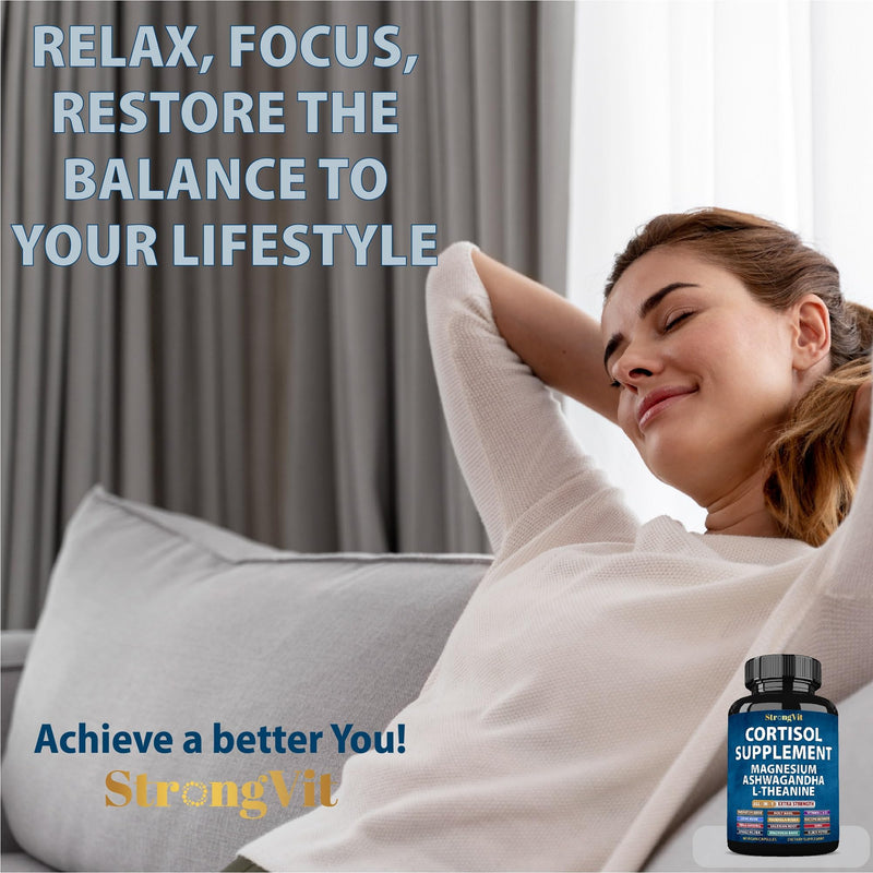 [Australia] - Cortisol Supplements for Women and Men with Magnesium, Ashwagandha & L-Theanine. High Cortisol Reducer, Manager, Detox, Lower and Control. Sleep Support & Stress Relief, USA 60 Count (Pack of 1) 