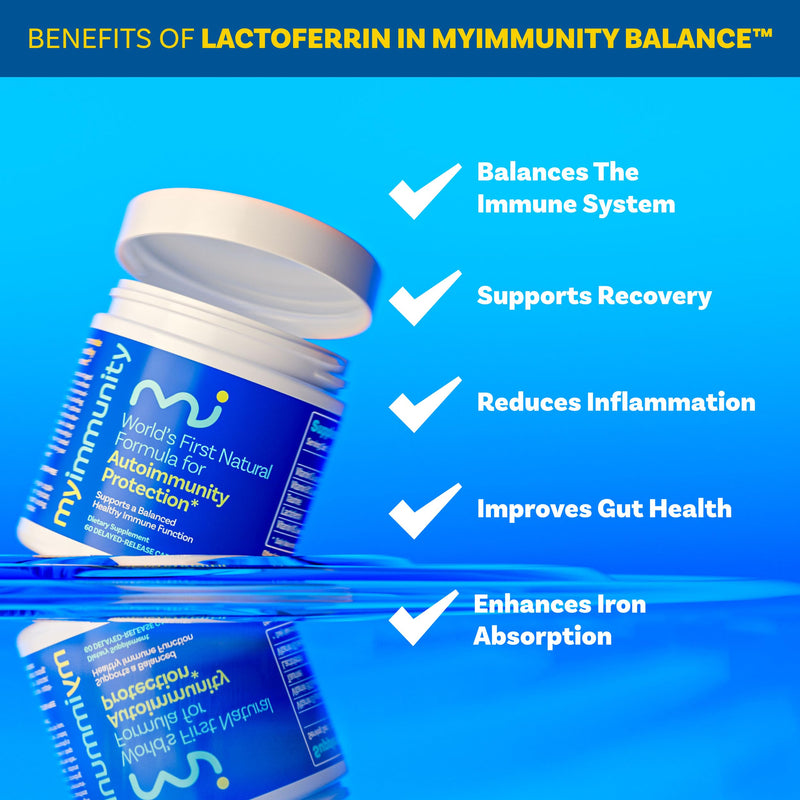 Lactoferrin Supplement 300mg - MyImmunity Grass-Fed with Vitamins D3, K2, B12 & Taurine - Delayed Release Capsules for Iron Absorption & Immune Support - Non-GMO, Gluten Free - 60 Count