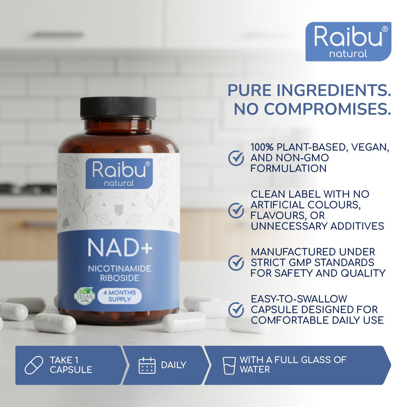 NAD+ Supplement with Nicotinamide Riboside (Niacin) - 4 Month Supply (120 Capsules) - Energy, Cellular & Healthy Aging Support - 300 mg per Serving - Vegan, Non-GMO, GMP Certified NAD+