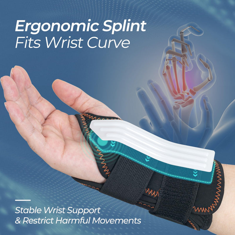 [Australia] - CURECARE Carpal Tunnel Wrist Support 2 in 1, Wrist Bandages with 3 Metal Stabilizers, Wrist Splint for Relief from Carpal Tunnel Syndrome, Tendonitis (S/M, Right) S/M Right-Black 