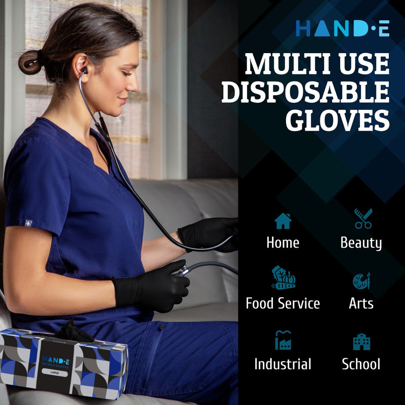 [Australia] - Hand-E Touch Black Nitrile Disposable Gloves - Latex Free BBQ, Tattoo, Hair Dye, Cooking, Mechanic Gloves 50 Large 
