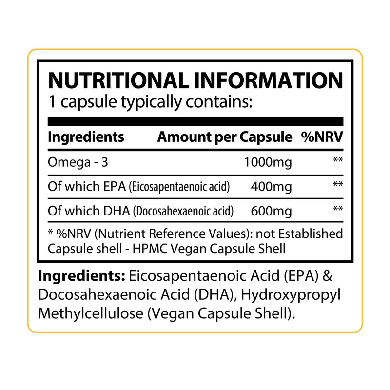 Omega-3 Fish Oil Capsules | 1000mg | 60 Vegan Omega 3 Capsules, 2 Months Supply