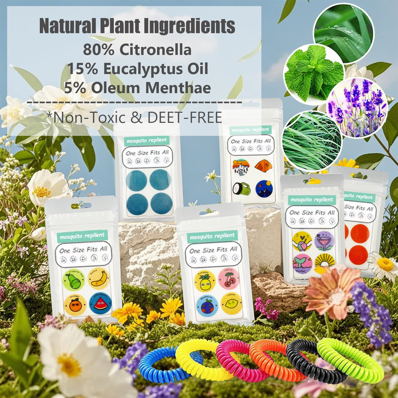 [Australia] - 360Pcs Mosquito Patches Stickers,Natural Plant Based Individually Wrapped Mosquito Stickers with 6 Pack Mosquito Repellent Bracelets for Kids Adult Outdoor Hiking, Camping, Travel 