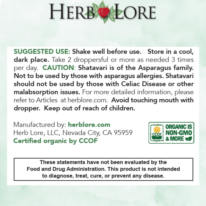 [Australia] - Herb Lore Organic Shatavari Root Extract Tincture - Liquid Shatavari Drops (Asparagus Racemosus) for Lactation and Wellness Support - Alcohol Free (2 fl oz) 2 Fl Oz (Pack of 1) 