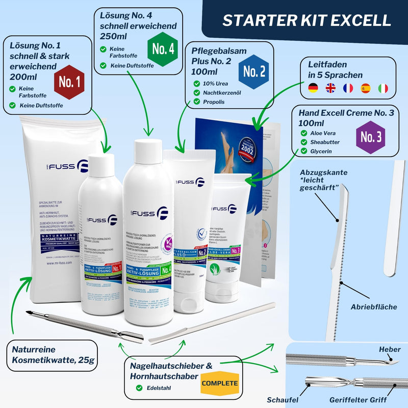 [Australia] - Mr. Fuss® Starter Kit 7-piece Edition Excell callus remover system package for gentle removal, including for manicures 