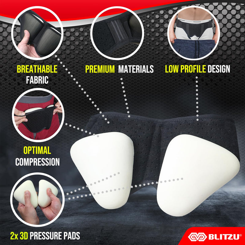 [Australia] - BLITZU Single Double Bilateral Inguinal Hernia Belt Truss for Sports, Incisional, Femoral, Umbilical Support Brace for Men Women. Pain Relief Surgery Recovery with 2 Removable Compression Pads S-M Small/Medium 