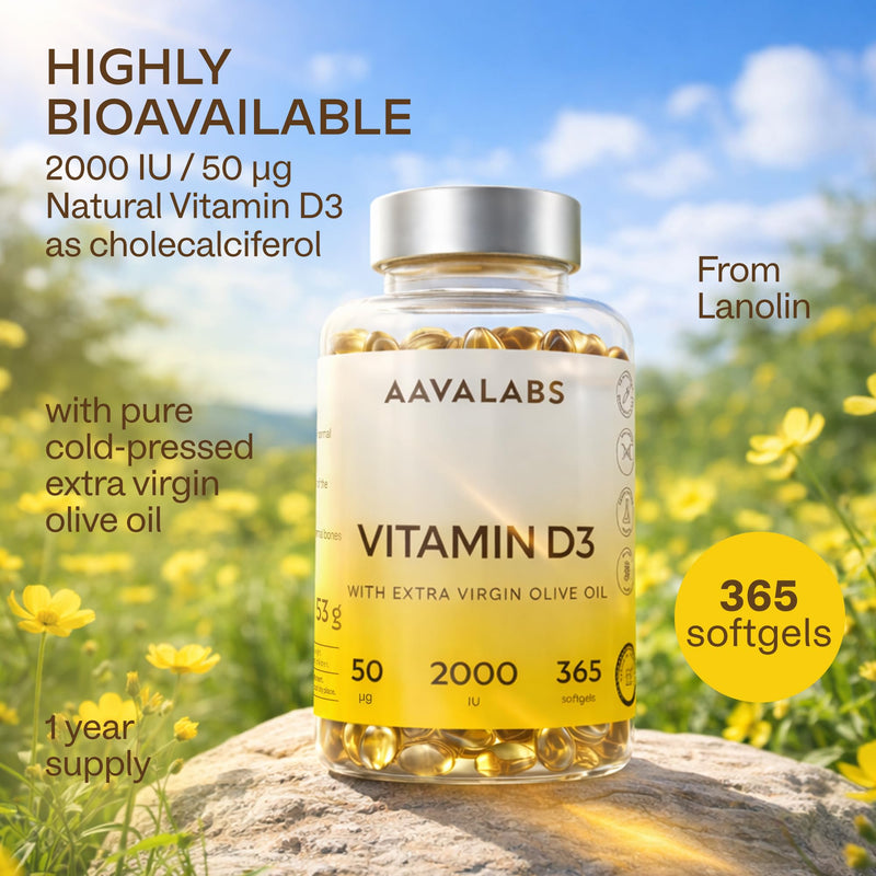 Vitamin D3 [2000 IU] - with Extra Virgin Olive Oil for Optimum Absorption - High Strength Vitamin D Supplement - Contributes to Bone, Muscle and Immune Function - 365 Vitamin D Capsules 1 count (Pack of 365)