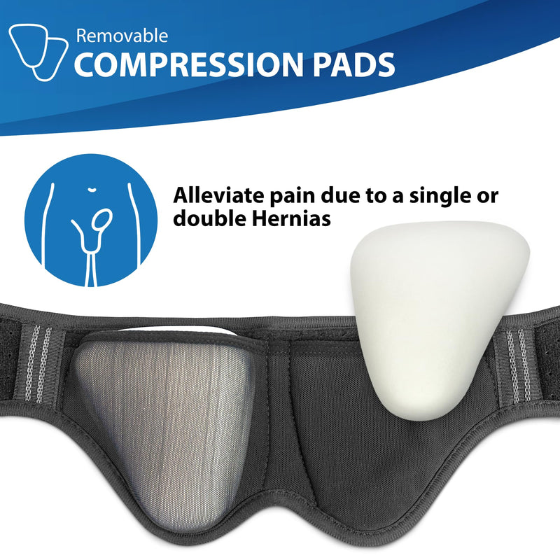 ORTONYX Inguinal Hernia Belt Truss for Single/Double Bilateral Hernias with 2 Removable Compression Pads for Men and Women, Comfortable Breathable Material XL (38.0"-47.25") Black