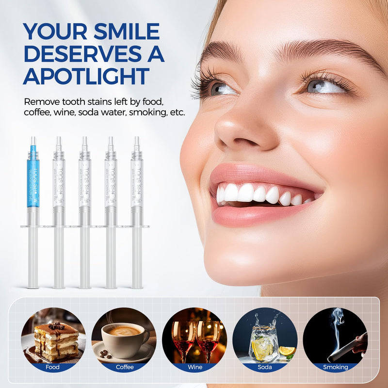 [Australia] - 5 x Teeth Whitening Gel (4+1 Desensitizing Gel), No Sensitivity Teeth Whitening Gel Kit, Effective Teeth Whitener, Travel-Friendly Tooth Whitening Pen, Carbamide Peroxide Tooth Bleaching 0.1 Fl Oz (Pack of 5) 