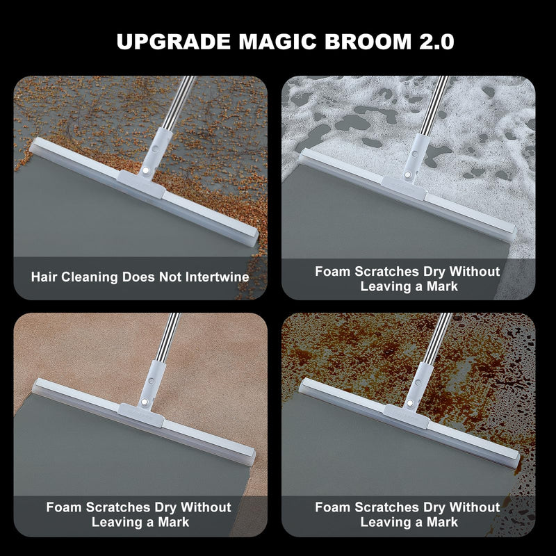 [Australia] - Rubber Squeegee Broom for Floor,62" Long Handle Window Squeegee, Silicone Pet Hair Remover,Magic Broom for Indoor Cleaning,Cleans glass, hair, fine dust, liquids, suitable for Smooth Floors, Rugs 