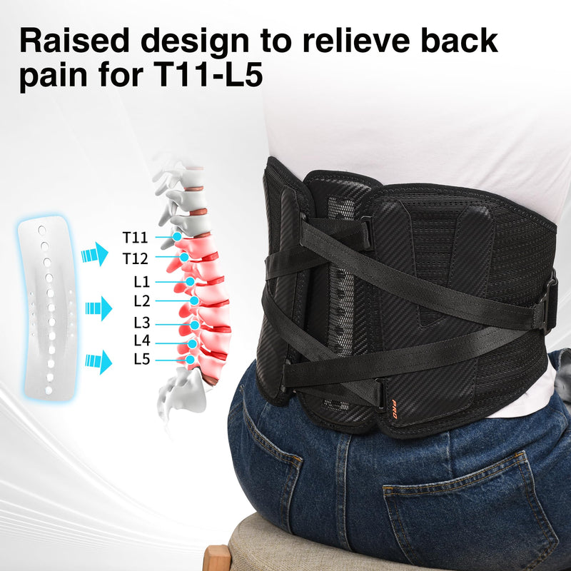 [Australia] - TIMTAKBO Wide and Strong Back Brace for Lower Back Pain Relief,Back Support Brace for Men and Women with Removable Ergonomic Bionic Vertebra Plate,for Herniated Disc, Sciatica,Scoliosis-（Medium） Black/Orange M Fit Belly 36-43 inches 
