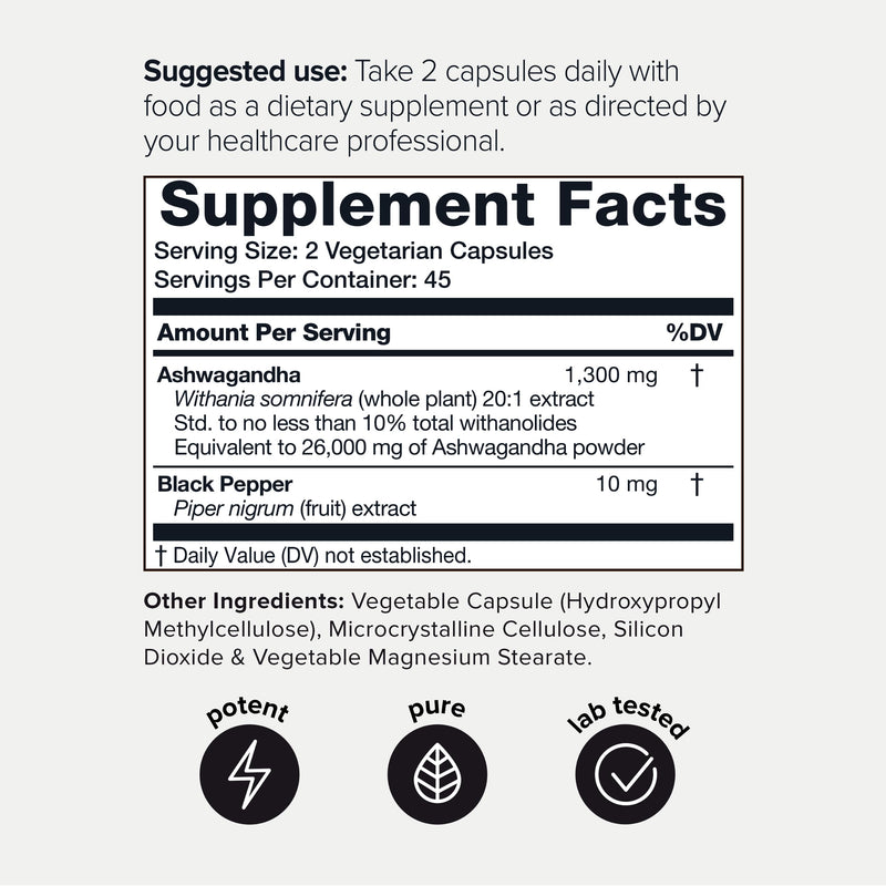 [Australia] - Toniiq 26,000mg 20x Concentrated Extract - 10% Withanolides - Ultra High Strength Ashwagandha Capsules - Wild Harvested in India - Highly Concentrated and Bioavailable Supplement - 90 Veggie Capsules 