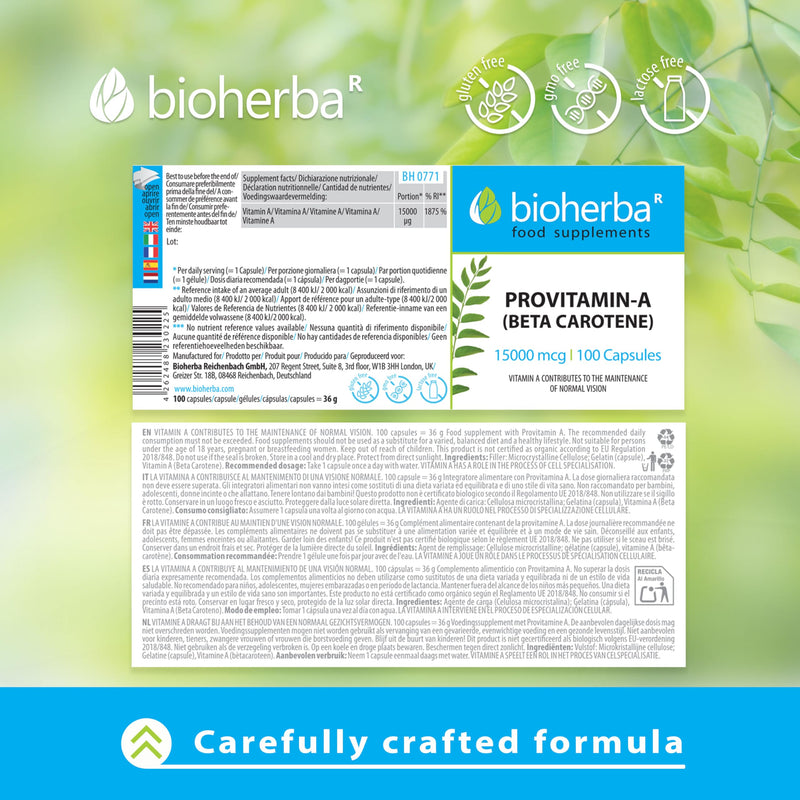 Beta-Carotene 15,000 mcg – 100 Capsules | High-Potency Provitamin A Supplement for Skin, Vision and Immune Support by BIOHERBA 100 pcs