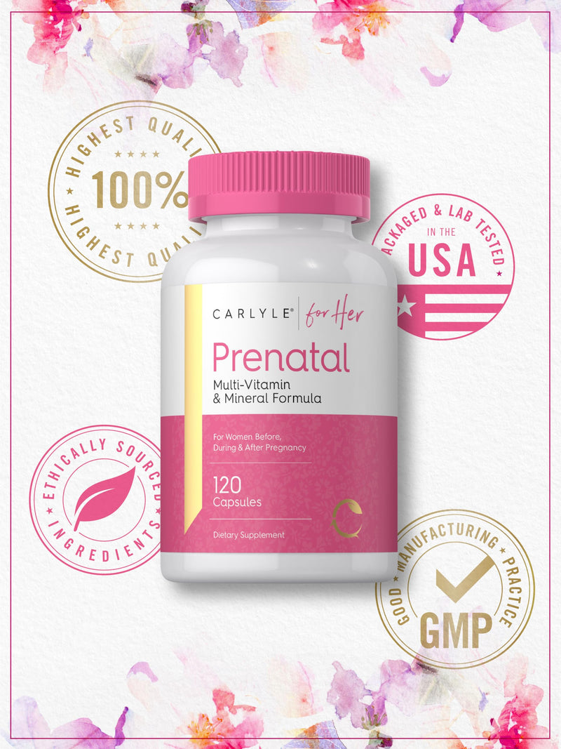 Carlyle Prenatal Vitamins for Women | 120 Capsules | Multivitamin and Mineral Formula with Folic Acid | Non-GMO and Gluten Free Supplement | for Her