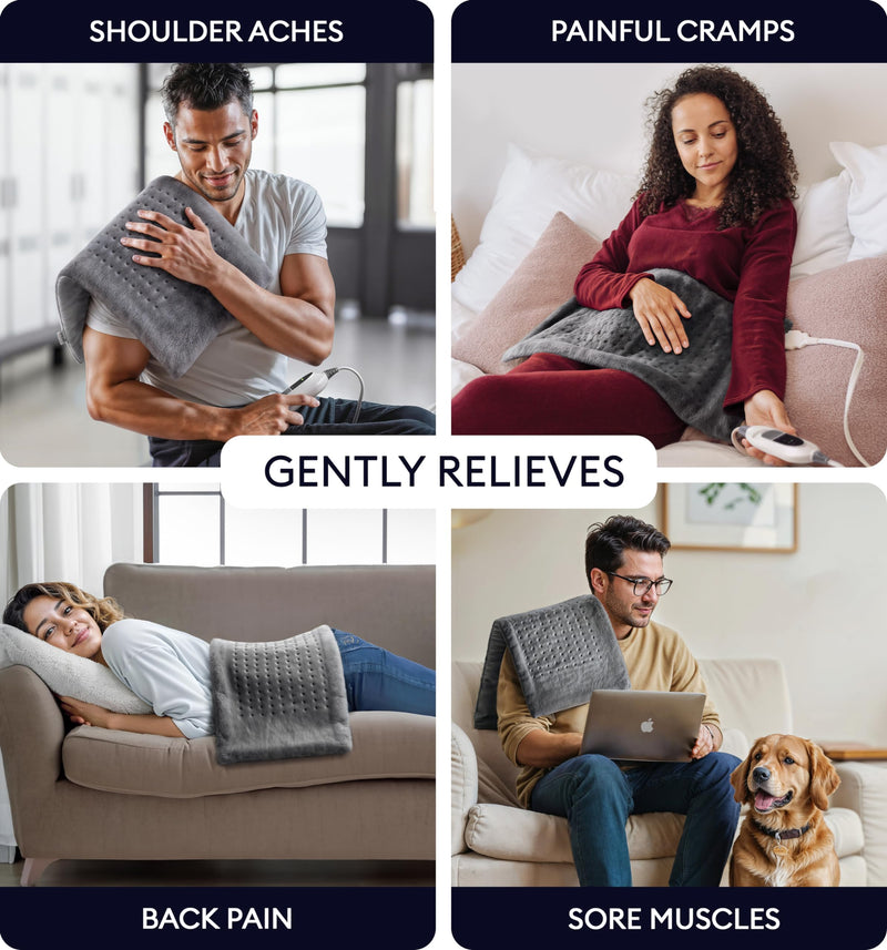 [Australia] - GENIANI King Size Heating Pad for Back Pain & Cramps Relief, FSA HSA Eligible, Auto Shut Off, Machine Washable, Moist Heat Pad for Neck & Shoulder, Knee, Leg, Heat Patches, Tabby Gray 12'‘×24’’ XL 12"x24" 