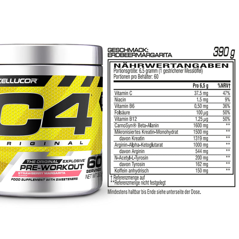 [Australia] - C4 Original - Pre-Workout Booster - Drink Powder for Energy Drink | 150 mg Caffeine + Beta Alanine + Creatine Monohydrate (Strawberry Margarita, 60 Servings) 