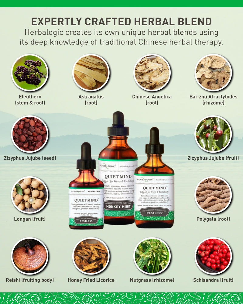 [Australia] - Quiet Mind Liquid Herb Drops - Non-Sedating, Promotes a Feeling of Zen-like Calm - Eases Worry and Panicky Mood - Based on The Traditional Chinese Formula Gui Pi Tang - 2 Fl. Oz. 2 Fl Oz (Pack of 1) 