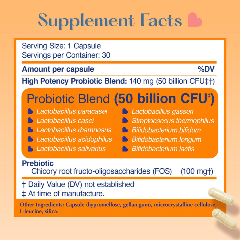 Lovebug Probiotics for Gut Health - 30 Billion CFU Formula with Prebiotic - 10 Strain Lactobacillus & Bifidobacterium Bio Culture Complex - Advanced Strength to Support Daily Gut Flora- 1 Month Supply