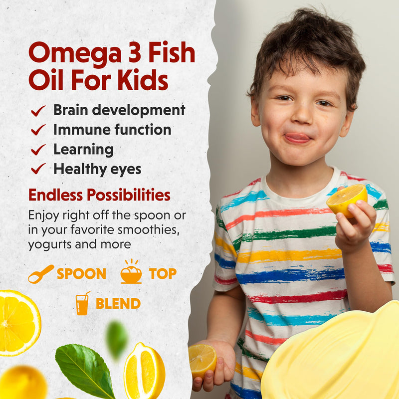 [Australia] - Barlean's Omega Pals Chirpin' Slurpin' Omega 3 for Kids, Yummy Lemonade Flavored Children's Liquid Fish Oil Supplement with 540 mg of EPA & DHA for Brain & Eye Health, 8 oz Chirpin’ Slurpin’ Lemonade 8 Ounce (Pack of 1) 