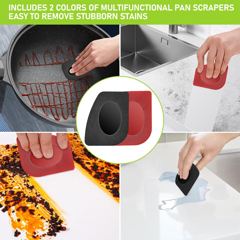 [Australia] - Cast Iron Scrubber & Scraper Kit, 316 Stainless Steel Cast Iron Skillet Cleaner Chainmail Scrubber for Cast Iron Pans Dish Scrub Brush Chain Link Scouring Pad for More Pot Cookware Cleaning Black 