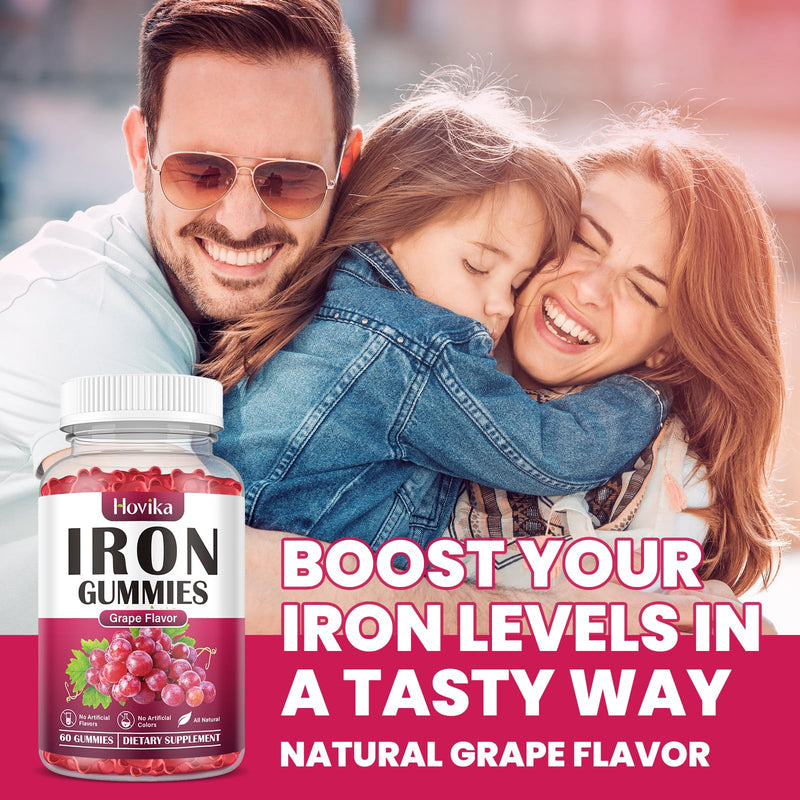 Iron Gummies Supplement for Women & Men, Iron Supplements for Anemia with Vitamin C, B12, Folate-Blood Builder & Energy Support for Iron Deficiency-Grape Flavor, Vegan, 60 Gummies Grape 60 Count (Pack of 1)