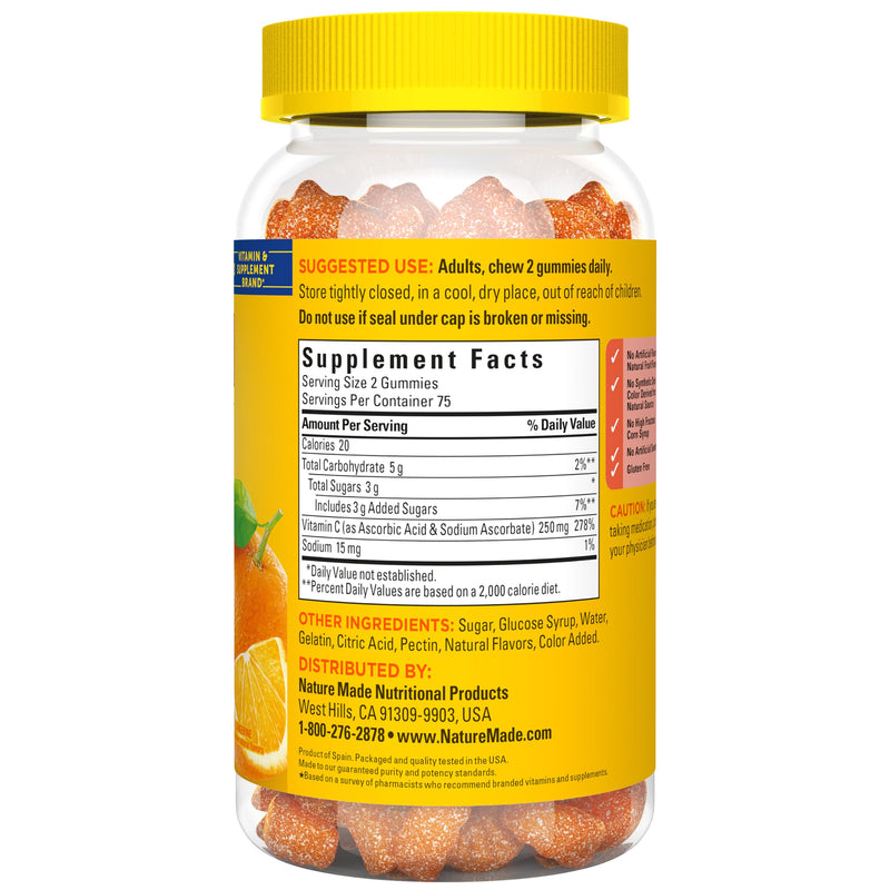 Nature Made Vitamin C Gummies 250mg per Serving, 150 Count | Adult Vitamin C Immune Support Gummies for Daily Immune Support and Antioxidant Support, Tangerine Flavor, 75 Day Supply 150 Count (Pack of 1)