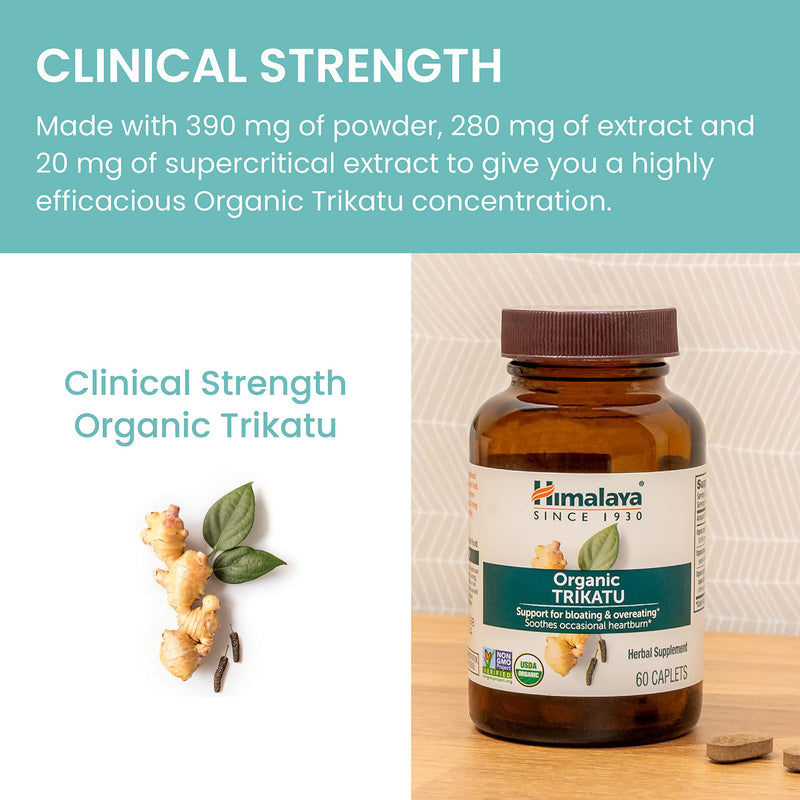 [Australia] - Himalaya Organic Trikatu, 60 Day Supply - Digestive Health Supplement for Occasional Bloating, Heartburn, and Indigestion Relief - USDA Organic, Vegan, Non-GMO, Gluten Free, 60 Caplets 