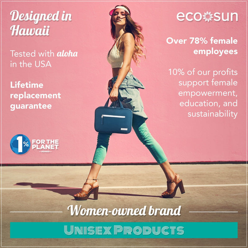 Eco Sun Hanging Travel Toiletry Bag — Designed in Hawaii — Water-Resistant Travel Organizer for Bathroom Accessories (Blue) Blue