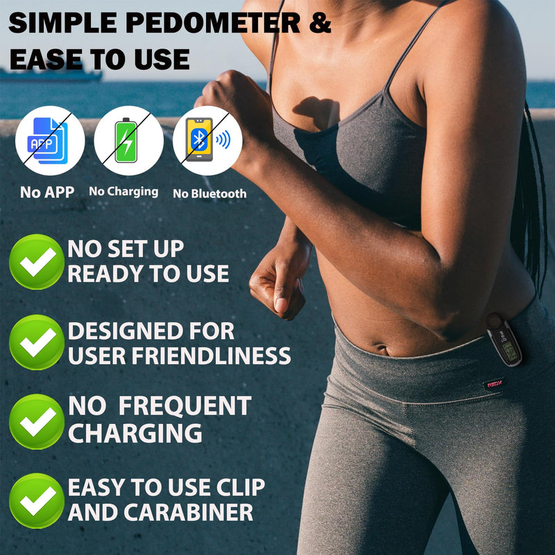 [Australia] - 3D Pedometer for Walking with Removable Clip and Carabiner Simple Step Counter for Walking Accurate Clip On Step Tracker for Men Women Kids Black 