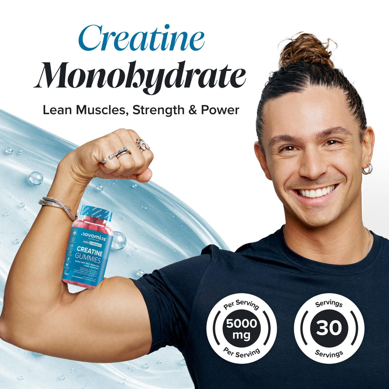 Creatine Gummies - 5000mg Lab Verified - High Strength Monohydrate Gummies - Increase Physical Performance - Alternative to Tablets, Powder & Capsules - Novomins
