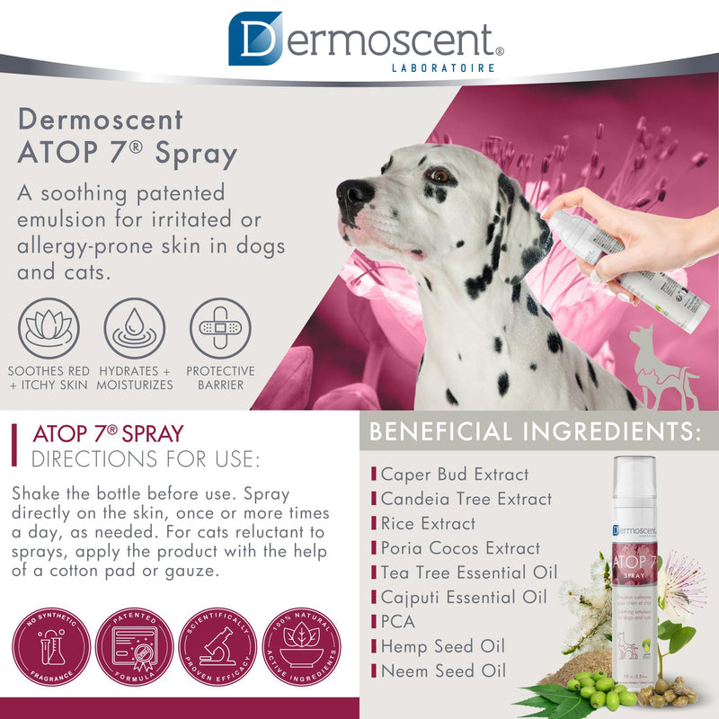 Dermoscent ATOP 7 Spray for Dogs and Cats - Soothing Skincare for Itchy Skin Relief & Irritated Allergy-Prone Skin - 75 ml - PawsPlanet Australia