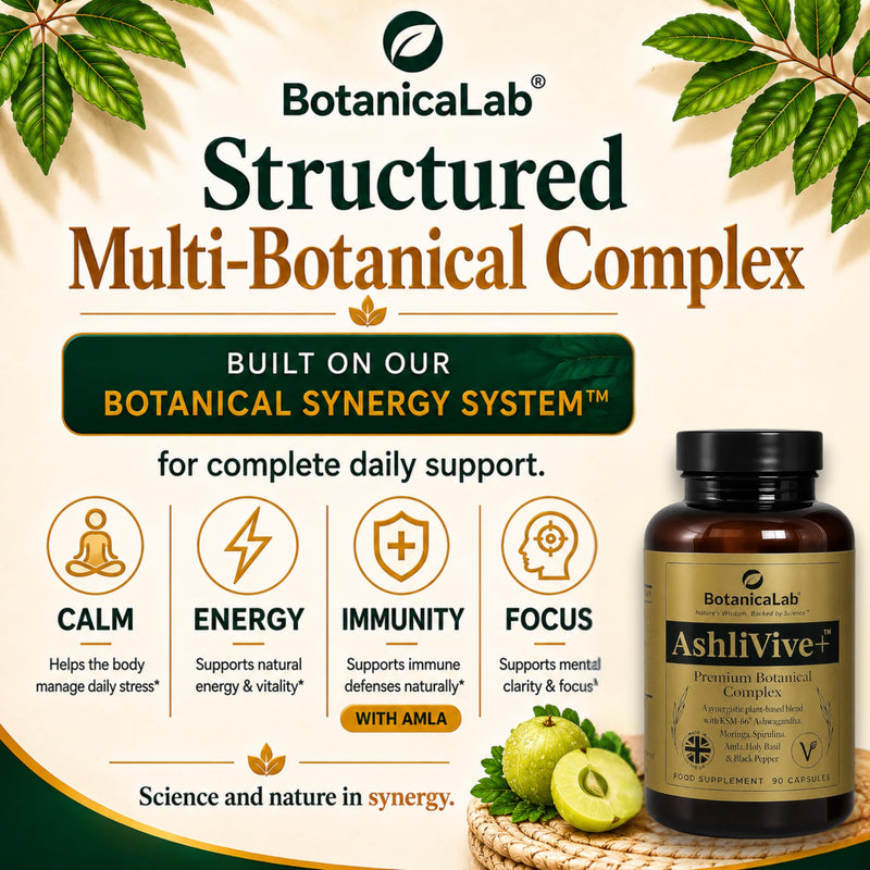 Complete Multi-Botanical Daily Support Complex | AshliVive+® Structured Botanical Formula with KSM-66® Ashwagandha | Stress Support, Calm Focus & Daily Vitality | UK Made Vegan | 90 Count