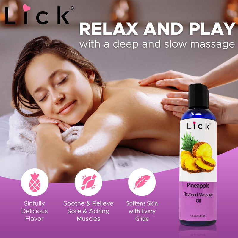[Australia] - Lick Pineapple Flavored Massage Oil ‚Äì Romantic, Body Safe, Non-Greasy Formula, Date Night 4 oz 4 Fl Oz (Pack of 1) 