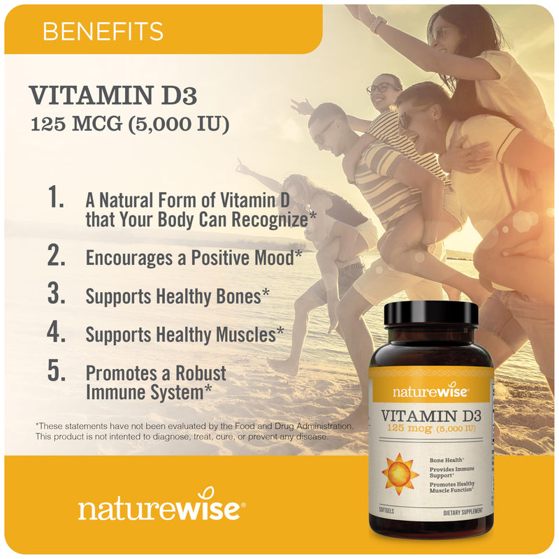 NatureWise Vitamin D3 5000IU (125mg) 360 Count + Vitamin C 1000mg Capsules 120 Count - Bundle for Daily Immune & Heart Health - Gluten Free, Non-GMO, Halal Gelatin