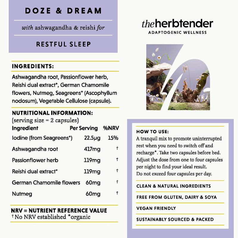 Ashwagandha & Reishi Sleep Supplement – Doze & Dream 60 Capsule Jar - Ashwagandha Capsules High Strength - Reishi Mushroom Capsules - Natural Herbal Sleep Support Tablets for Adults