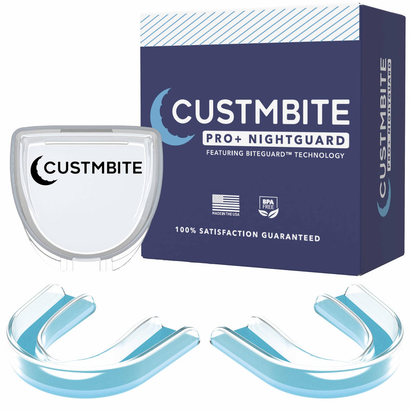 CUSTMBITE Premium Pro+ Night Guard with BiteGuard Technology, 2 Pack with Mouth Guard Case, USA Made, Mouth Guard for Grinding Teeth at Night, Bruxism NightGuard