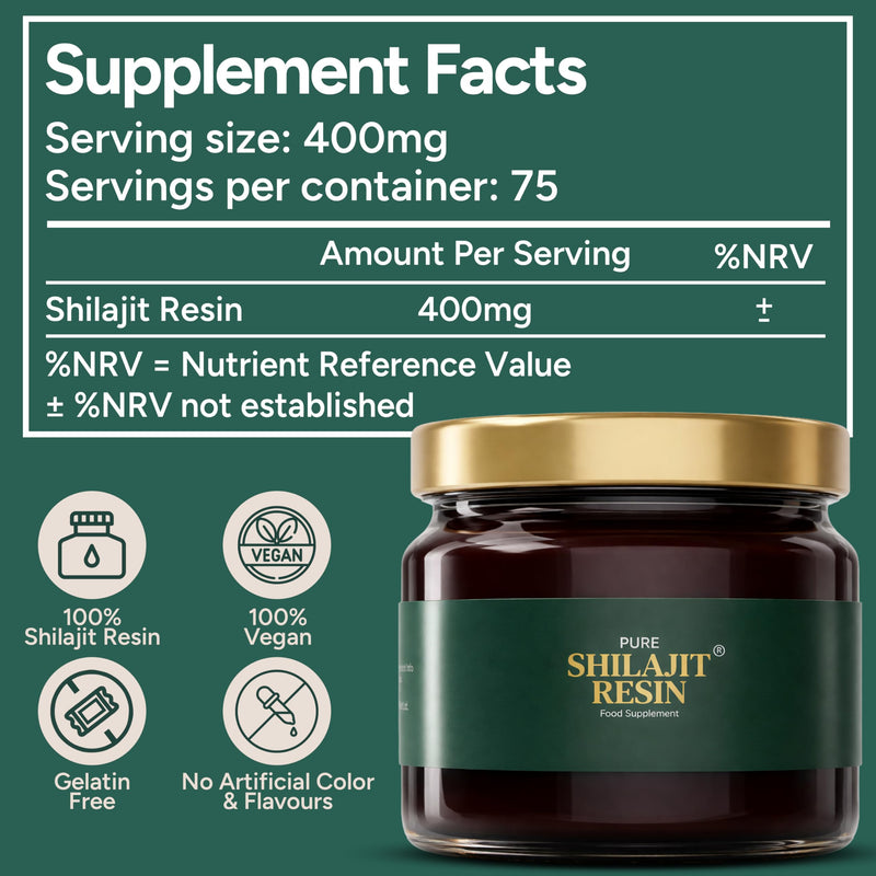 Pure Shilajit Resin 30g - Gold Grade Himalayan Shilajit, 75% Fulvic Acid, 85+ Trace Minerals, 120+ Servings, Lab Tested | Natural Energy Supplement for Men & Women, Vegan & Unrefined